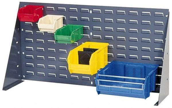 Quantum Storage - 240 Lb Capacity, 8" Deep x 27" Wide x 21" High, Steel Bench Rack - 1 Side, 24 Yellow Polyethylene/Polypropylene Bins, 4-1/8" Bin Width x 3" Bin Height x 7-1/2" Bin Depth - USA Tool & Supply