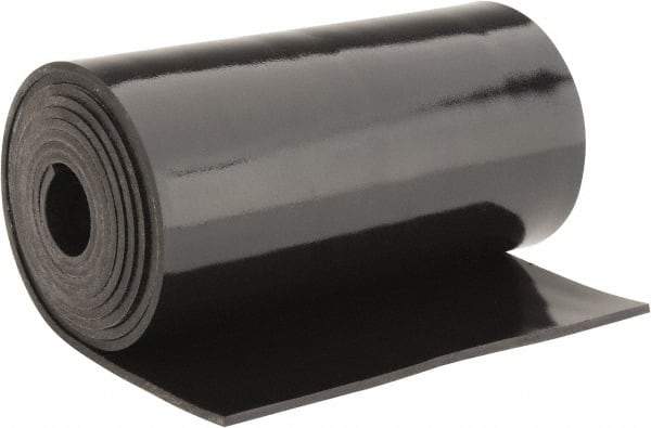 Made in USA - 1/8" Thick x 6" Wide x 5' Long Black Buna-N Rubber Roll - Stock Length, Plain Back, 50 Shore A Durometer, 2,500 psi Tensile Strength, -20°F to 170°F - USA Tool & Supply