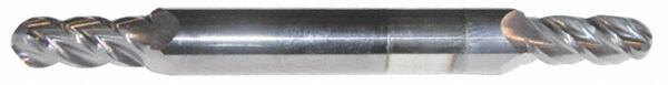 Accupro - 11/32" Diam, 3/4" LOC, 4 Flute Solid Carbide Ball End Mill - AlTiN Finish, Double End, 3-1/2" OAL, 3/8" Shank Diam, Spiral Flute - USA Tool & Supply