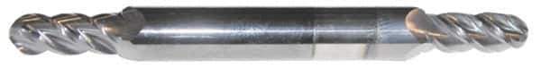 Accupro - 3/16" Diam, 1/2" LOC, 4 Flute Solid Carbide Ball End Mill - AlTiN Finish, Double End, 3" OAL, 3/8" Shank Diam, Spiral Flute - USA Tool & Supply