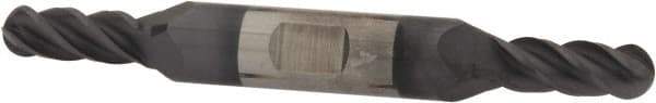 Accupro - 1/4" Diam, 5/8" LOC, 4 Flute Solid Carbide Ball End Mill - AlTiN Finish, Double End, 3" OAL, 3/8" Shank Diam, Spiral Flute - USA Tool & Supply