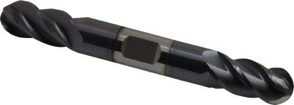 Accupro - 1/2" Diam, 1" LOC, 4 Flute Solid Carbide Ball End Mill - AlTiN Finish, Double End, 4" OAL, 1/2" Shank Diam, Spiral Flute - USA Tool & Supply