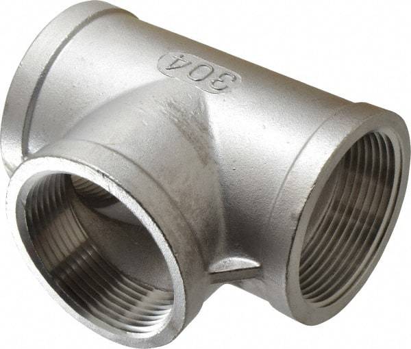 Merit Brass - 2-1/2" Grade 304 Stainless Steel Pipe Tee - FNPT x FNPT x FNPT End Connections, 150 psi - USA Tool & Supply