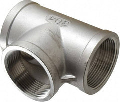 Merit Brass - 2-1/2" Grade 304 Stainless Steel Pipe Tee - FNPT x FNPT x FNPT End Connections, 150 psi - USA Tool & Supply