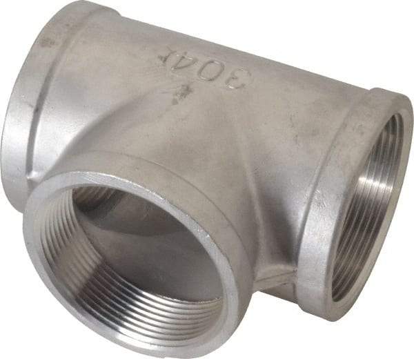 Merit Brass - 3" Grade 304 Stainless Steel Pipe Tee - FNPT x FNPT x FNPT End Connections, 150 psi - USA Tool & Supply