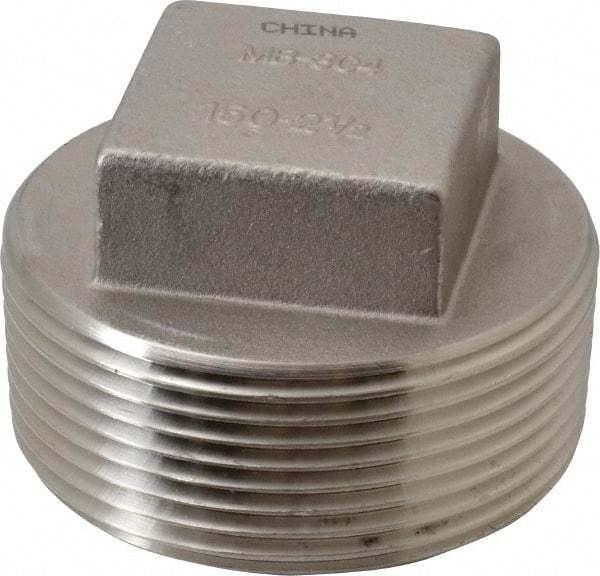 Merit Brass - 2-1/2" Grade 304 Stainless Steel Pipe Square Head Plug - MNPT End Connections, 150 psi - USA Tool & Supply
