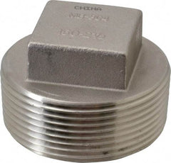 Merit Brass - 2-1/2" Grade 304 Stainless Steel Pipe Square Head Plug - MNPT End Connections, 150 psi - USA Tool & Supply