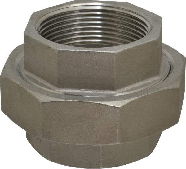 Merit Brass - 2-1/2" Grade 304 Stainless Steel Pipe Union - FNPT x FNPT End Connections, 150 psi - USA Tool & Supply