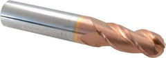 Accupro - 29/64" Diam, 1" LOC, 3 Flute Solid Carbide Ball End Mill - TiCN Finish, Single End, 3" OAL, 1/2" Shank Diam, Spiral Flute - USA Tool & Supply