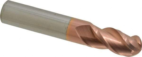 Accupro - 1/2" Diam, 1" LOC, 3 Flute Solid Carbide Ball End Mill - TiCN Finish, Single End, 3" OAL, 1/2" Shank Diam, Spiral Flute - USA Tool & Supply