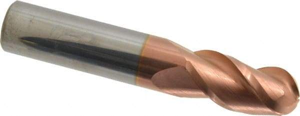 Accupro - 5/8" Diam, 1-1/4" LOC, 3 Flute Solid Carbide Ball End Mill - TiCN Finish, Single End, 3-1/2" OAL, 5/8" Shank Diam, Spiral Flute - USA Tool & Supply