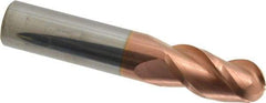 Accupro - 5/8" Diam, 1-1/4" LOC, 3 Flute Solid Carbide Ball End Mill - TiCN Finish, Single End, 3-1/2" OAL, 5/8" Shank Diam, Spiral Flute - USA Tool & Supply