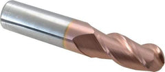 Accupro - 11/16" Diam, 1-1/2" LOC, 3 Flute Solid Carbide Ball End Mill - TiCN Finish, Single End, 4" OAL, 3/4" Shank Diam, Spiral Flute - USA Tool & Supply