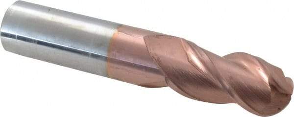 Accupro - 3/4" Diam, 1-1/2" LOC, 3 Flute Solid Carbide Ball End Mill - TiCN Finish, Single End, 4" OAL, 3/4" Shank Diam, Spiral Flute - USA Tool & Supply