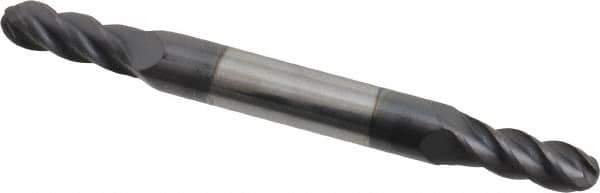 Accupro - 13/64" Diam, 1/2" LOC, 4 Flute Solid Carbide Ball End Mill - AlTiN Finish, Double End, 2-1/2" OAL, 1/4" Shank Diam, Spiral Flute - USA Tool & Supply