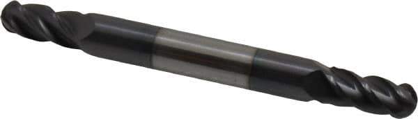 Accupro - 7/32" Diam, 7/16" LOC, 4 Flute Solid Carbide Ball End Mill - AlTiN Finish, Double End, 2-1/2" OAL, 1/4" Shank Diam, Spiral Flute - USA Tool & Supply