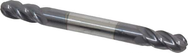 Accupro - 1/4" Diam, 1/2" LOC, 4 Flute Solid Carbide Ball End Mill - AlTiN Finish, Double End, 2-1/2" OAL, 1/4" Shank Diam, Spiral Flute - USA Tool & Supply