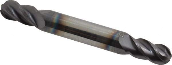 Accupro - 9/32" Diam, 1/2" LOC, 4 Flute Solid Carbide Ball End Mill - AlTiN Finish, Double End, 2-1/2" OAL, 5/16" Shank Diam, Spiral Flute - USA Tool & Supply