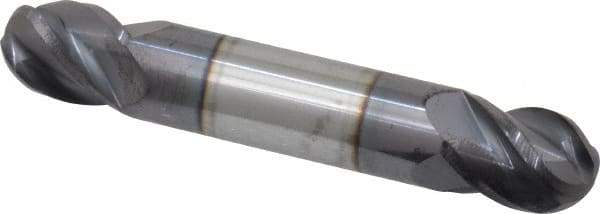 Accupro - 1/2" Diam, 5/8" LOC, 4 Flute Solid Carbide Ball End Mill - AlTiN Finish, Double End, 3" OAL, 1/2" Shank Diam, Spiral Flute - USA Tool & Supply