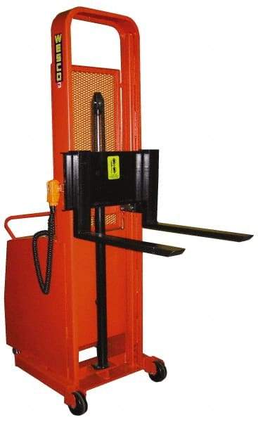 Wesco Industrial Products - 1,000 Lb Capacity, 76" Lift Height, Battery Operated Counter Weight Lift - 1" Lowered Height, 13" Load Center, 25" Fork Length, 27" Overall Width - USA Tool & Supply
