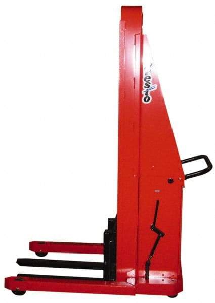 Presto Lifts - 2,000 Lb Capacity, 127" Lift Height, Battery Operated Straddle Stacker - 2-1/2" Lowered Height, 20" Load Center, 30" Fork Length, 38" Overall Width - USA Tool & Supply