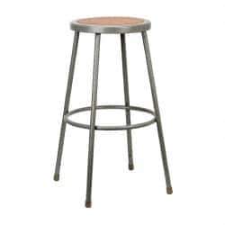 NPS - 30 Inch High, Stationary Fixed Height Stool - Hardboard Seat, Gray and Brown - USA Tool & Supply