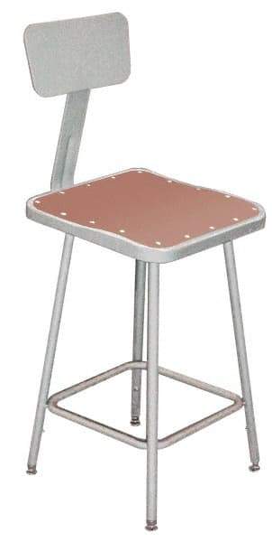 NPS - 24 to 32 Inch High, Stationary Adjustable Height Stool - Hardboard Seat, Gray - USA Tool & Supply