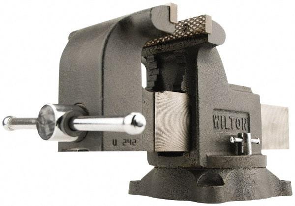 Wilton - 5" Jaw Width x 5" Jaw Opening Capacity, 3" Throat Depth, Bench & Pipe Combination Vise - 5/8 to 2-3/8" Pipe Capacity, Swivel Base, Bolt Down Attachment, Ductile Iron - USA Tool & Supply