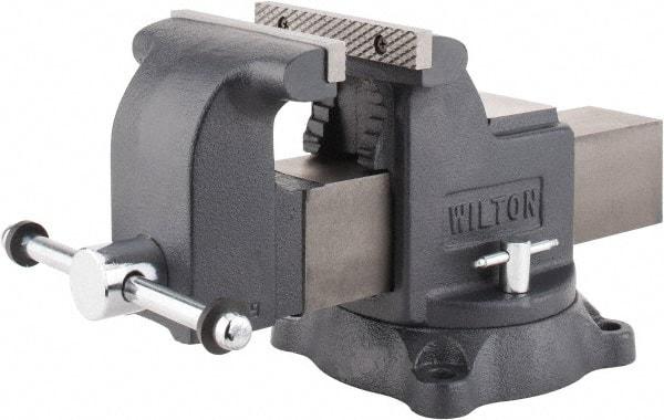 Wilton - 6" Jaw Width x 6" Jaw Opening Capacity, 3-1/2" Throat Depth, Bench & Pipe Combination Vise - 5/8 to 2-1/2" Pipe Capacity, Swivel Base, Bolt Down Attachment, Ductile Iron - USA Tool & Supply