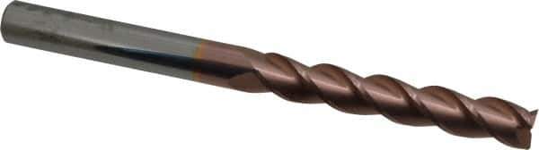 Accupro - 1/2", 3" LOC, 1/2" Shank Diam, 6" OAL, 3 Flute, Solid Carbide Square End Mill - Single End, TiCN Finish, Spiral Flute, 40° Helix, Centercutting, Right Hand Cut, Right Hand Flute - USA Tool & Supply
