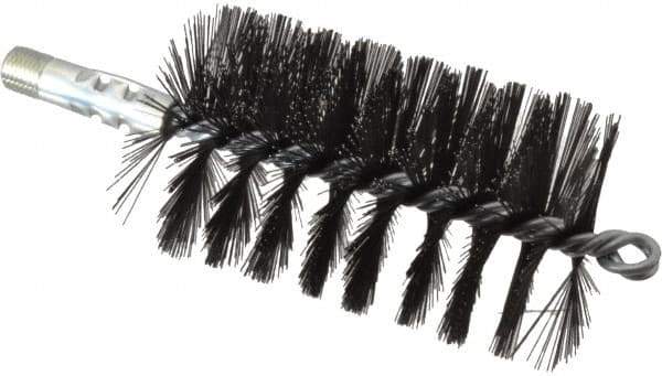 Schaefer Brush - 4-1/2" Brush Length, 2-3/4" Diam, Double Stem, Single Spiral Flue Brush - 7-1/2" Long, Tempered Steel Wire, 1/4" NPSM Male Connection - USA Tool & Supply