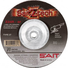 Sait - 24 Grit, 5" Wheel Diam, 1/4" Wheel Thickness, Type 27 Depressed Center Wheel - Zirconia Alumina, Resinoid Bond, R Hardness, 12,200 Max RPM, Compatible with Angle Grinder - USA Tool & Supply