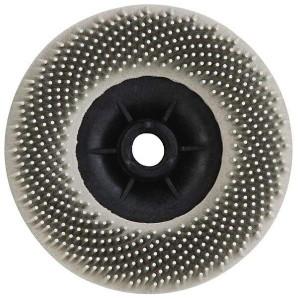 3M - 4-1/2" 120 Grit Ceramic Straight Disc Brush - Fine Grade, Threaded Hole Connector, 3/4" Trim Length, 5/8-11 Threaded Arbor Hole - USA Tool & Supply