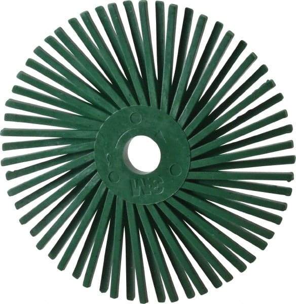 3M - 3" Diam, 3/8" Max Face Width, Plain Hole Radial Bristle Brush - 50 Grit, Coarse Grade, 25,000 Max RPM, Green - USA Tool & Supply