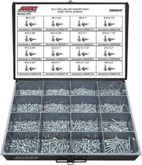 Value Collection - 1,025 Piece, #8x3/4 to 1/4x2, Steel Sheet Metal Screw Assortment - Hex Washer Head, Hex Drive, 1/2 to 2" Long, Zinc-Plated Finish - USA Tool & Supply