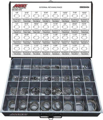 Value Collection - 665 Piece, 1/8 to 2", SpRing Assortment Steel, Snap External Retaining Ring Assortment - Includes Compartmented Case - USA Tool & Supply