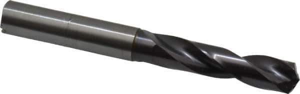 Guhring - 3/8" 140° Spiral Flute Solid Carbide Screw Machine Drill Bit - FIREX Finish, Right Hand Cut, 47mm Flute Length, 89mm OAL, SU Point, Straight Shank, Through Coolant - USA Tool & Supply