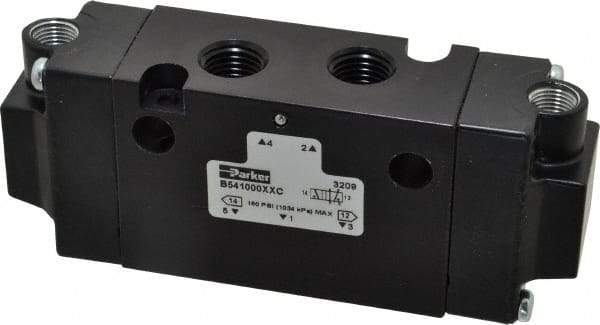 Parker - 1/4", 4-Way Body Ported Stacking Solenoid Valve - 1.4 CV Rate, 1.89" High x 4.7" Long - USA Tool & Supply