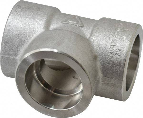 Merit Brass - 1" Grade 304 Stainless Steel Pipe Tee - Socket Weld x Socket Weld x Socket Weld End Connections, 3,000 psi - USA Tool & Supply