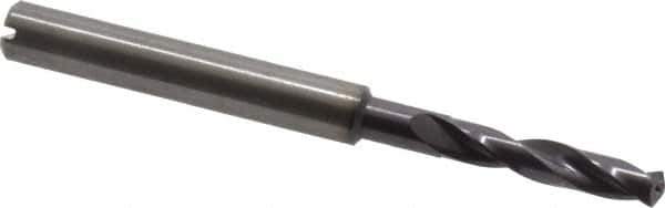 Guhring - 4.3mm 140° Spiral Flute Solid Carbide Screw Machine Drill Bit - FIREX Finish, Right Hand Cut, 24mm Flute Length, 66mm OAL, SU Point, Straight Shank, Through Coolant - USA Tool & Supply