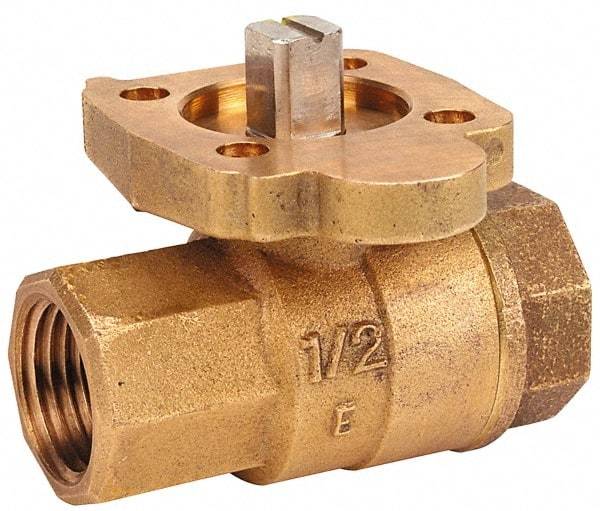 NIBCO - 1-1/2" Pipe, Full Port, Bronze Standard Ball Valve - 2 Piece, Inline - One Way Flow, FNPT x FNPT Ends, ISO Actuation Mount Handle, 600 WOG, 200 WSP - USA Tool & Supply