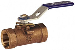 NIBCO - 1-1/4" Pipe, Reduced Port, Bronze Standard Ball Valve - 1 Piece, Inline - One Way Flow, FNPT x FNPT Ends, Locking Lever Handle, 600 WOG - USA Tool & Supply