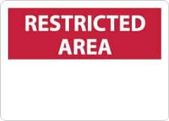 NMC - "Restricted Area", 10" Long x 14" Wide, Rigid Plastic Safety Sign - Rectangle, 0.05" Thick, Use for Security & Admittance - USA Tool & Supply