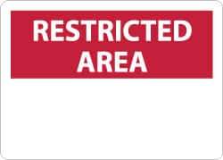 NMC - "Restricted Area", 10" Long x 14" Wide, Aluminum Safety Sign - Rectangle, 0.04" Thick, Use for Security & Admittance - USA Tool & Supply