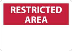 NMC - "Restricted Area", 10" Long x 14" Wide, Aluminum Safety Sign - Rectangle, 0.04" Thick, Use for Security & Admittance - USA Tool & Supply