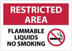 NMC - "Restricted Area - Flammable Liquids - No Smoking", 10" Long x 14" Wide, Rigid Plastic Safety Sign - Rectangle, 0.05" Thick, Use for Hazardous Materials - USA Tool & Supply