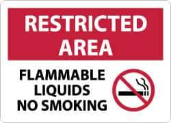 NMC - "Restricted Area - Flammable Liquids - No Smoking", 10" Long x 14" Wide, Aluminum Safety Sign - Rectangle, 0.04" Thick, Use for Hazardous Materials - USA Tool & Supply
