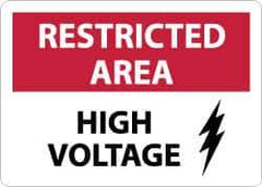 NMC - "Restricted Area - High Voltage", 10" Long x 14" Wide, Aluminum Safety Sign - Rectangle, 0.04" Thick, Use for Accident Prevention - USA Tool & Supply