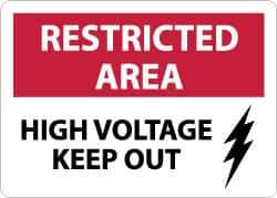 NMC - "Restricted Area - High Voltage - Keep Out", 10" Long x 14" Wide, Rigid Plastic Safety Sign - Rectangle, 0.05" Thick, Use for Accident Prevention - USA Tool & Supply
