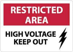 NMC - "Restricted Area - High Voltage - Keep Out", 10" Long x 14" Wide, Rigid Plastic Safety Sign - Rectangle, 0.05" Thick, Use for Accident Prevention - USA Tool & Supply